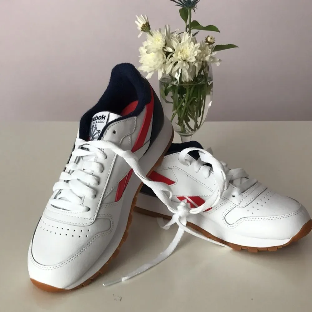 Reebok Classic Leather Trainers White Blue Red size 6.5